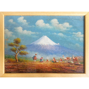Оригинална картина на Освалдо Монкайо "Еквадорските Анди - Лами" - 60-те 